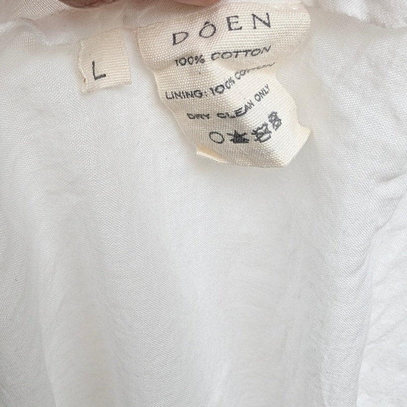 Dôen Doen Fiore Dress Womens L White Cotton Short Sleeve Romantic Ruffle Midi
