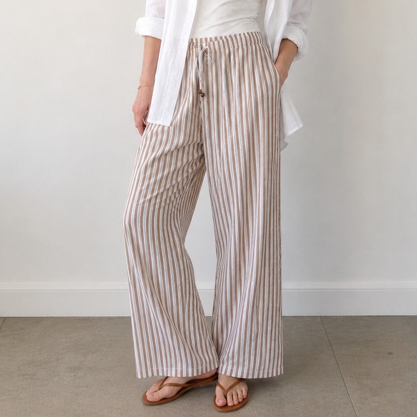 Christian Lacroix Pants Womens S Brown Striped High-rise Wide Leg Full Length