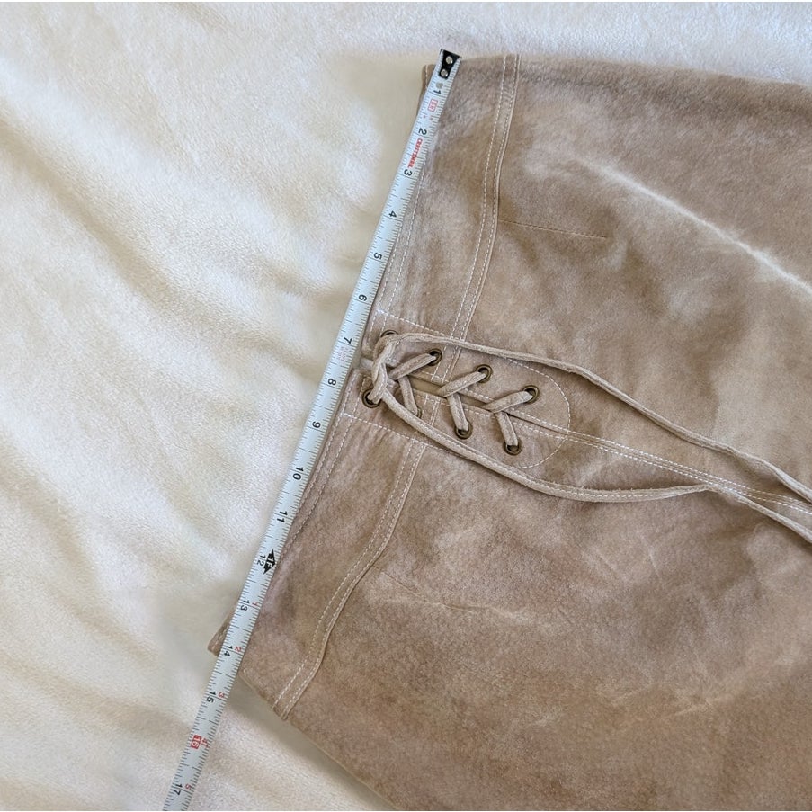 Doncaster Tan Suede Leather Tie Waist Straight Pencil Short Skirt, size 6