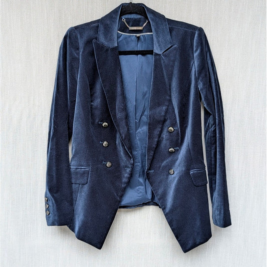 White House Black Market Double-Breasted Velvet Blazer Womens 4 Navy Long Sleeve