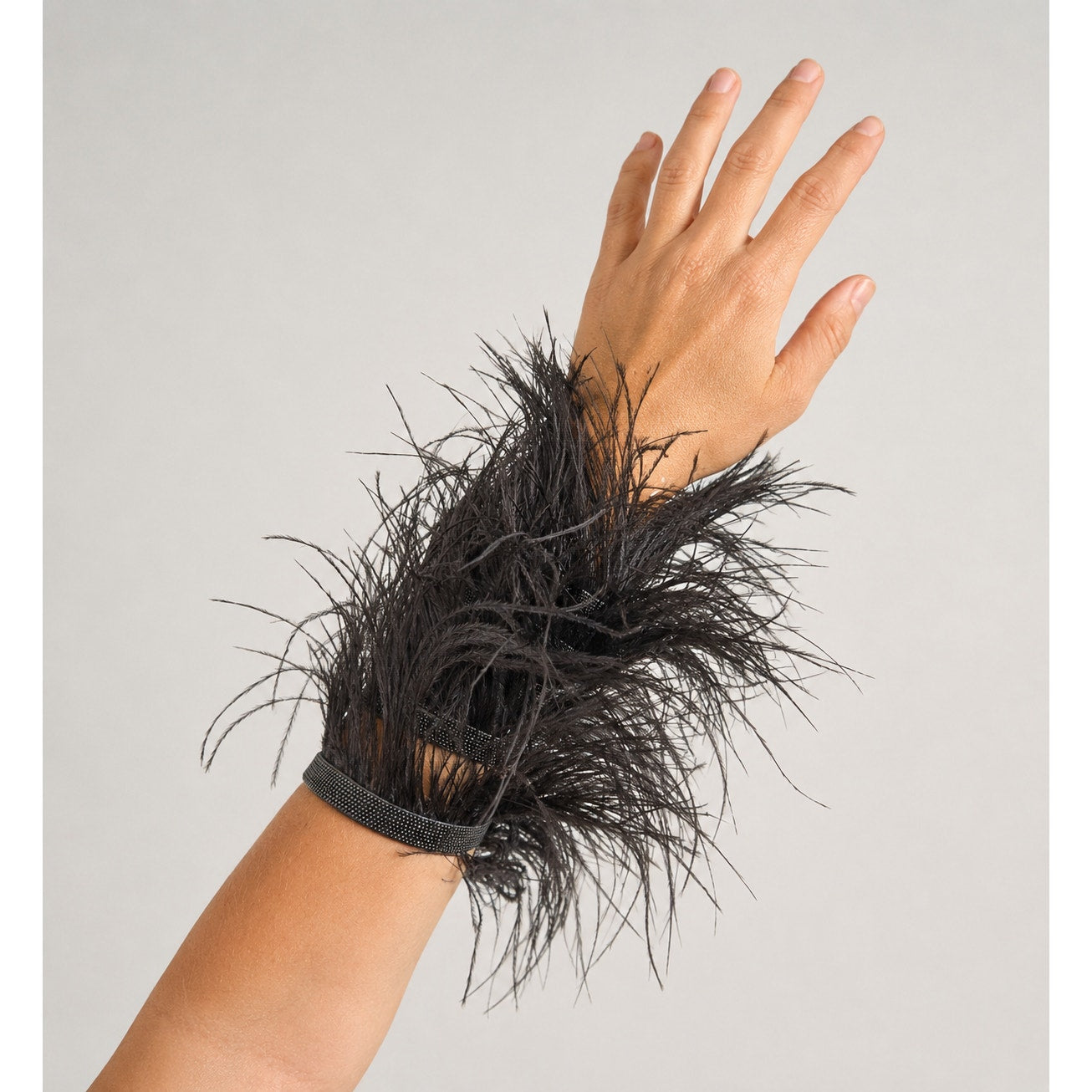 Brunello Cucinelli Gray Feather/Leather/Gunmetal Cuff Bracelet