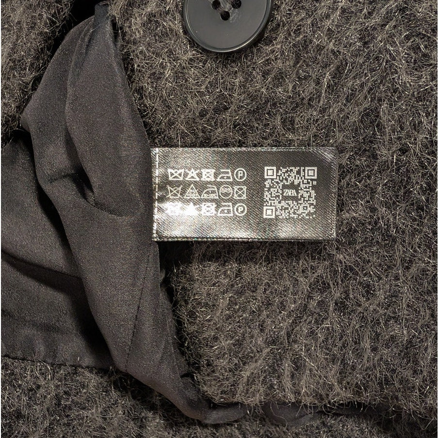 Zara Short Boucle Coat with Scarf 6318/295/922 Womens XL Dark Gray Button Front