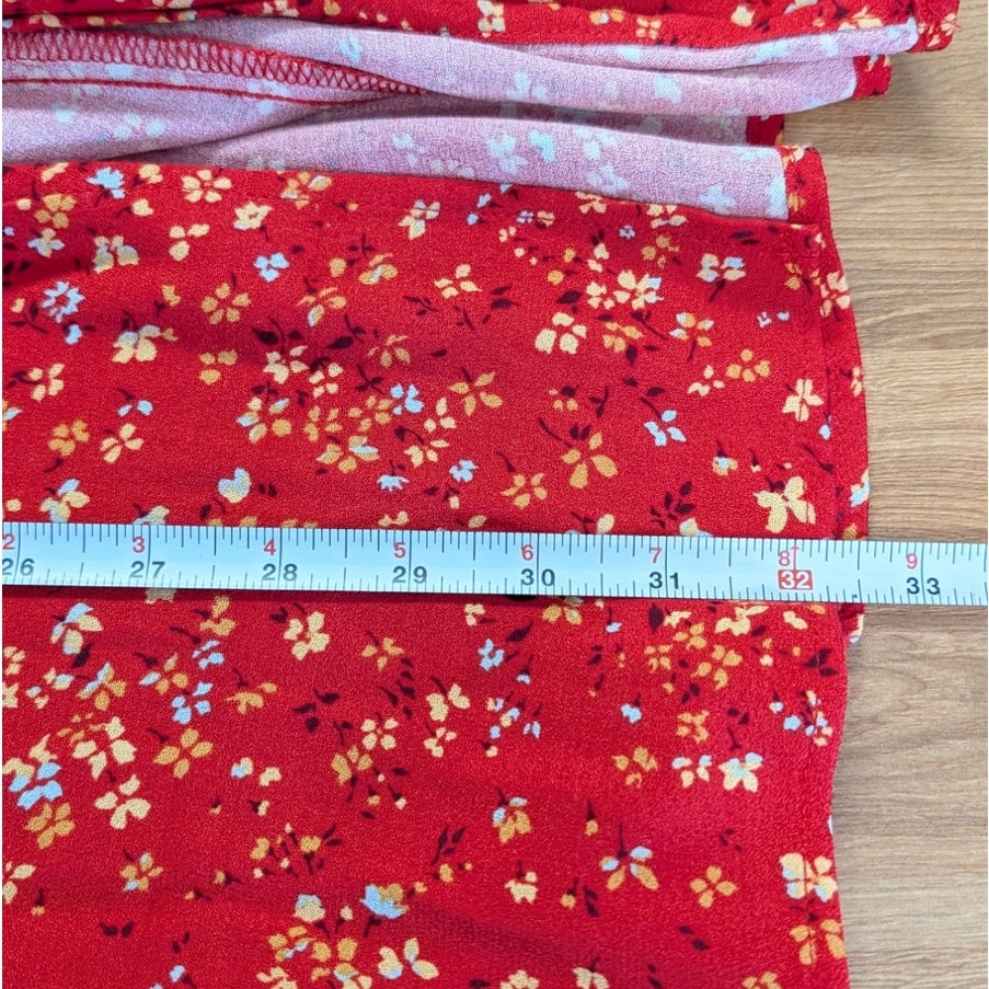 Reformation Zoe Red Floral A-line Midi Skirt Side Slit Size 0