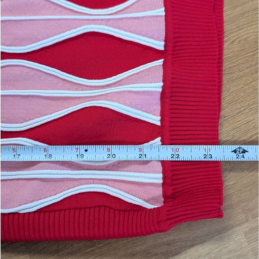 Eva Franco Mimma Harlequin Pink Red Striped Sleeveless Knit Top Size M