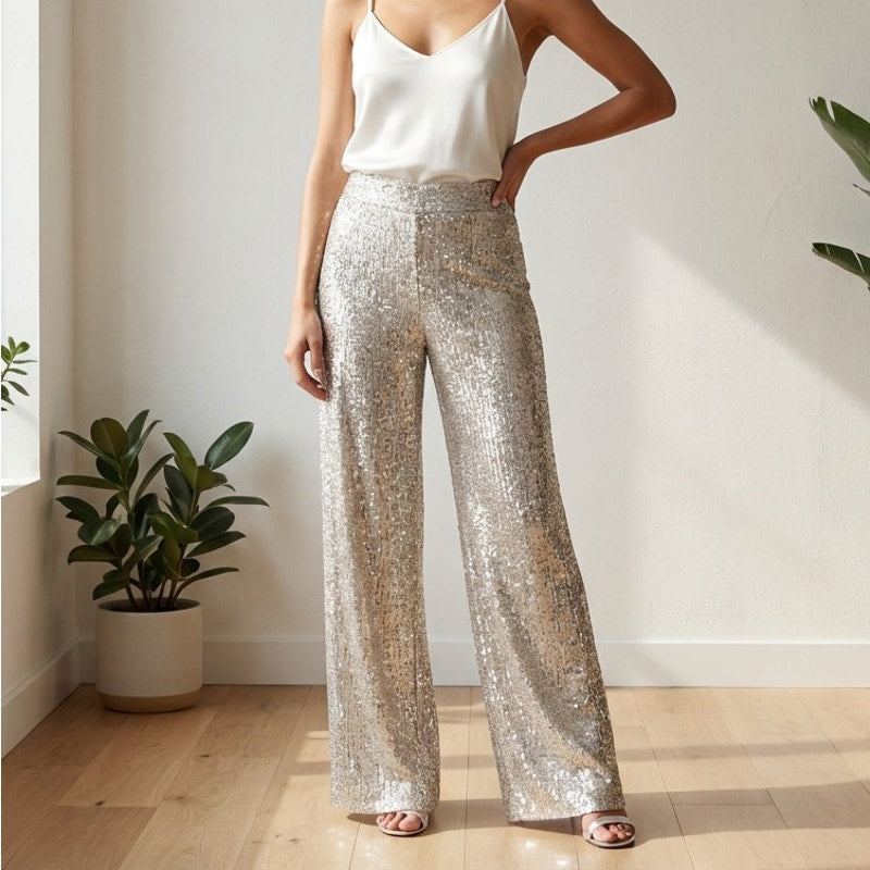 NWT Banana Republic Gold/Silver High Rise Wide Leg Lined Sequin Pants, size XSP
