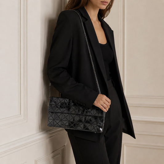 Bao Bao Issey Miyake Prism Chain Clutch Black PVC Shoulder Bag