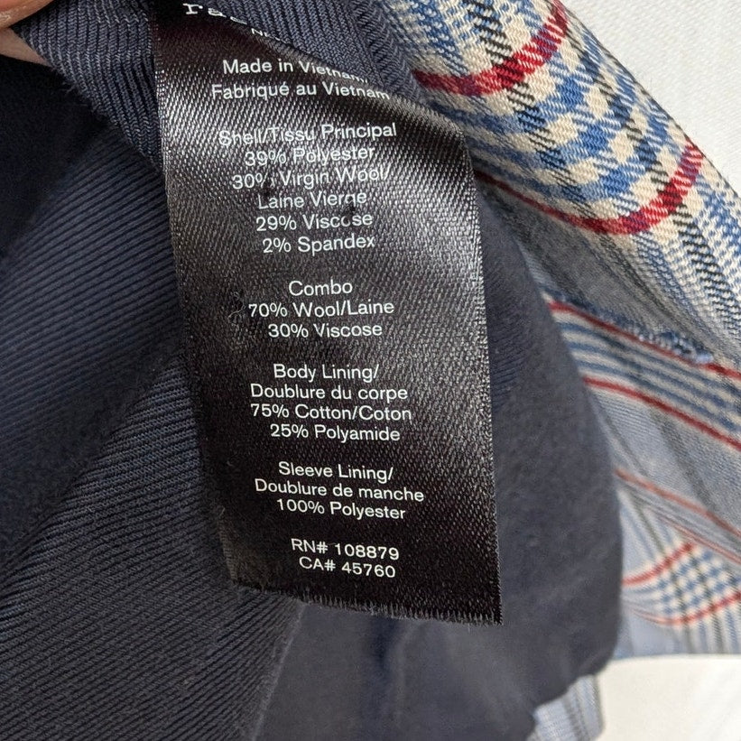 Rag & Bone Elise Wool Blend Plaid Blazer Womens 2 Gray/Blue Double-breasted