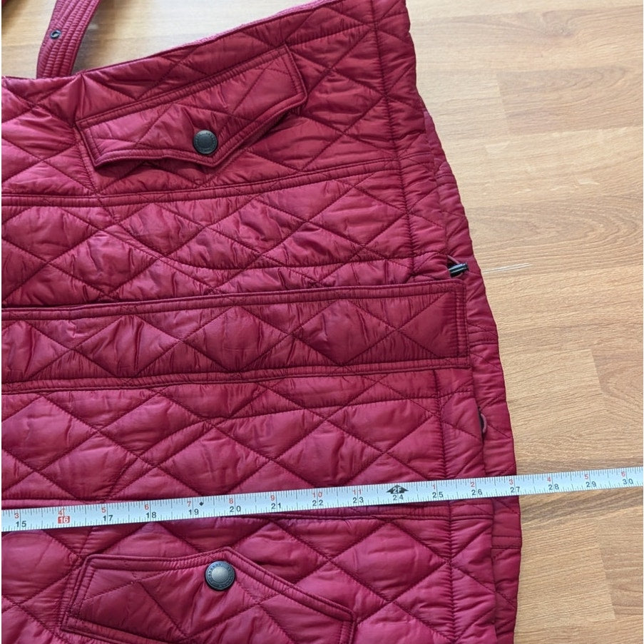 Burberry Finsbridge Red Quilted Hooded Belted Jacket Womens L Full Zip