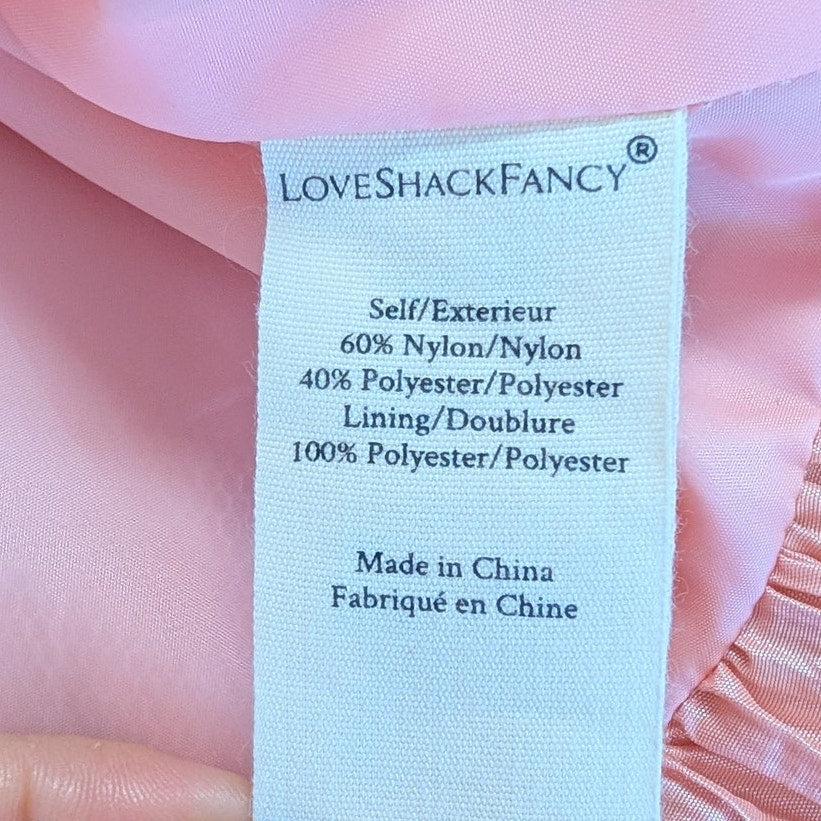 LoveShackFancy Roisen Skirt Womens 0 Pink Crinkled Taffeta A-line Mini