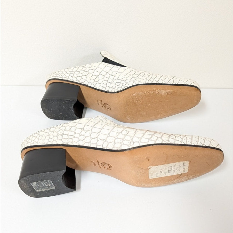 Dries Van Noten Leather Croc Print Mules Womens IT 39.5/US 9.5 White Heeled