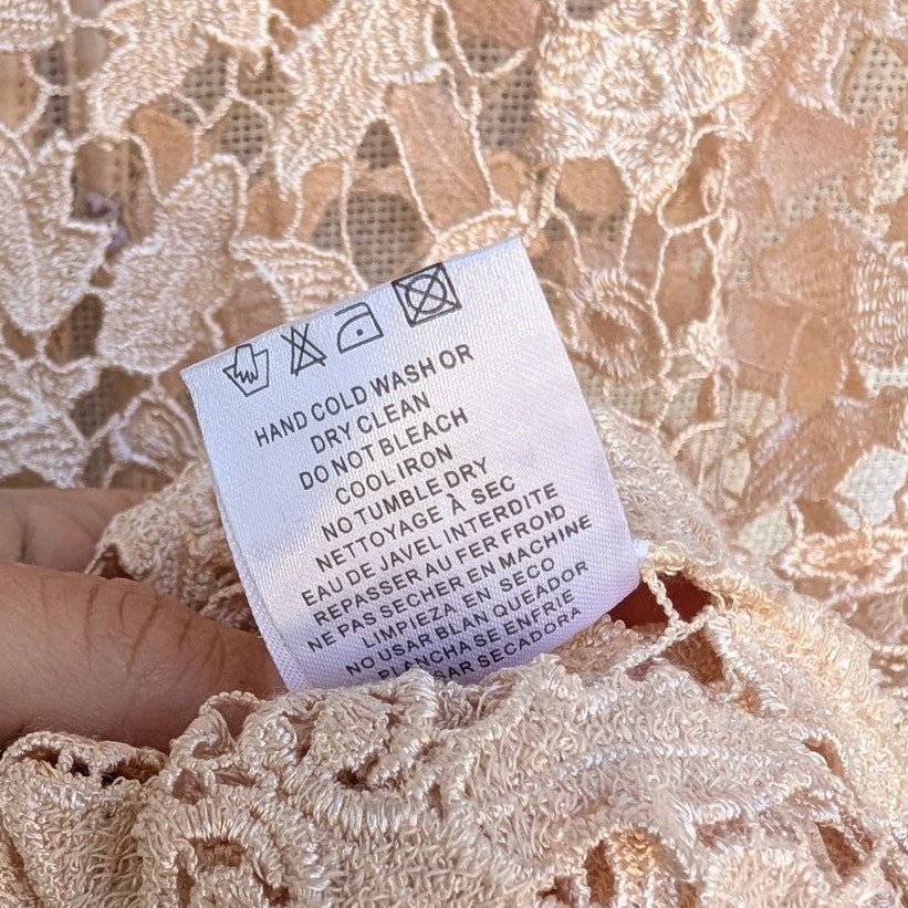 Miss Finch Lace Top Womens S Beige Sheer Floral Lace Crochet Overlay Cap Sleeve