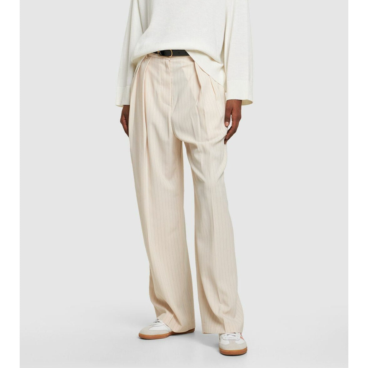 The Frankie Shop Tansy Pants Womens M Pleated Pinstriped Crepe Straight Wide Leg