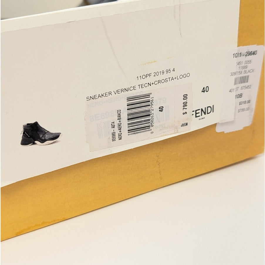 Fendi Vernice Tecn Crosta Logo Sneakers Womens EU40/US 10 Black Patent Leather