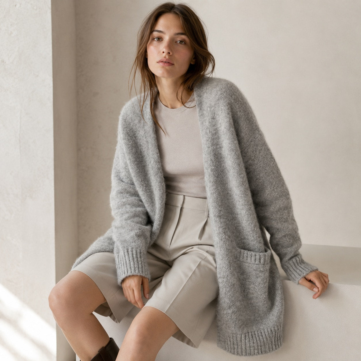 Acne Studios Gray Raya Mohair Open Front Cardigan Knit Sweater, Size XS
