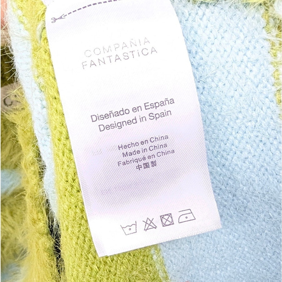 Compania Fantastica Fluffy Textured Knit Sweater in Green Striped Print, size S
