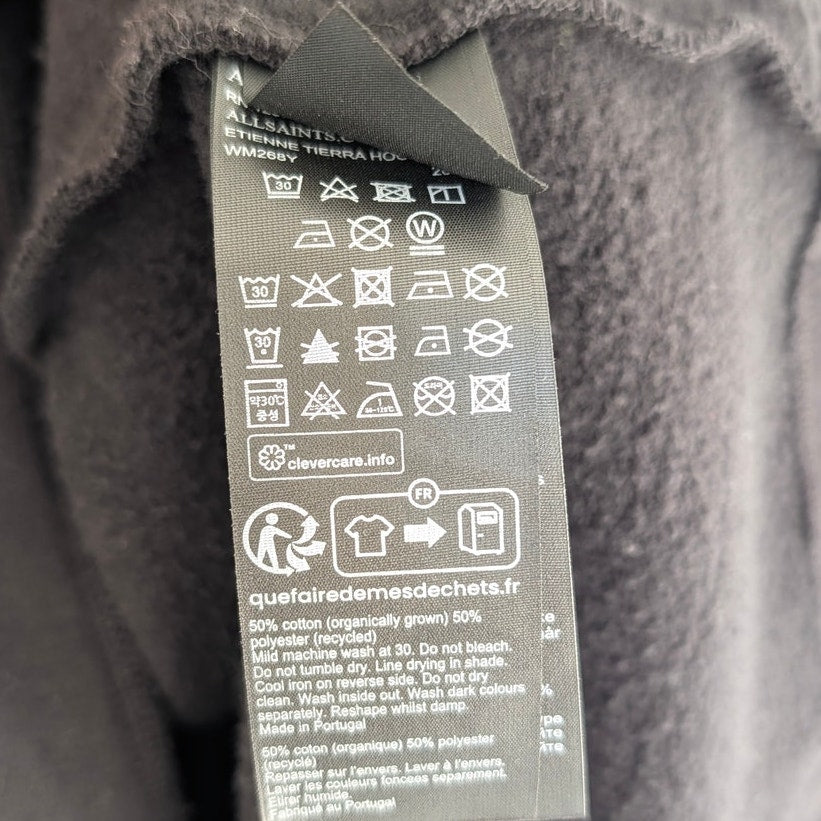 AllSaints Etienne Tierra Hoodie Unisex Womens Mens S Black Long Sleeve Logo