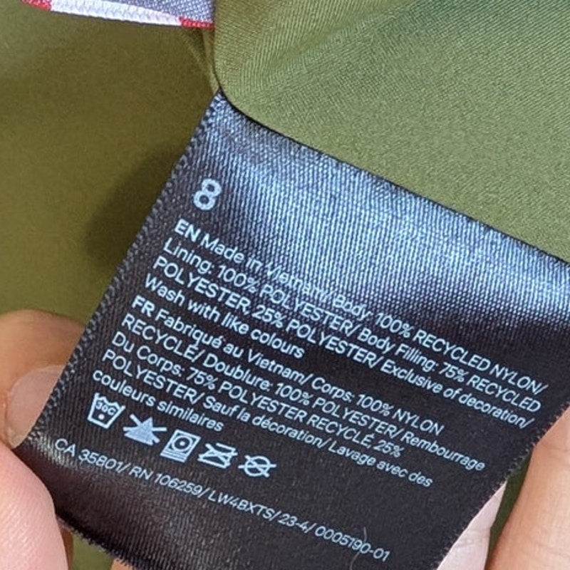 Lululemon Quilted Light Insulation Cropped Jacket W4BXTS Womens 8 Green NWT