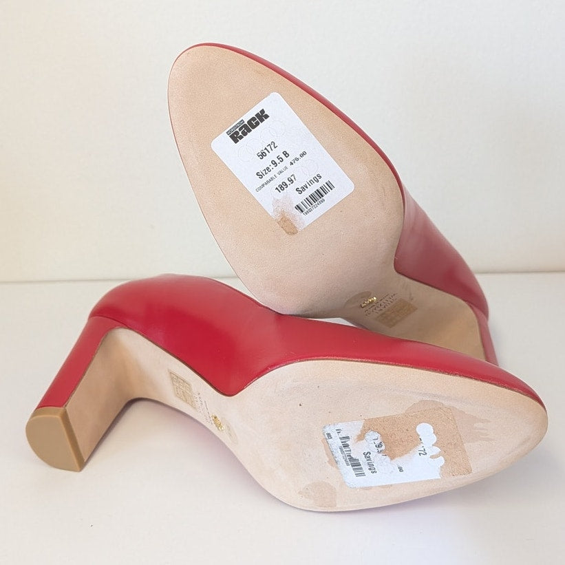 Stuart Weitzman Leather Pumps Womens 9.5B Red Round Toe Stable Heeled NWOT