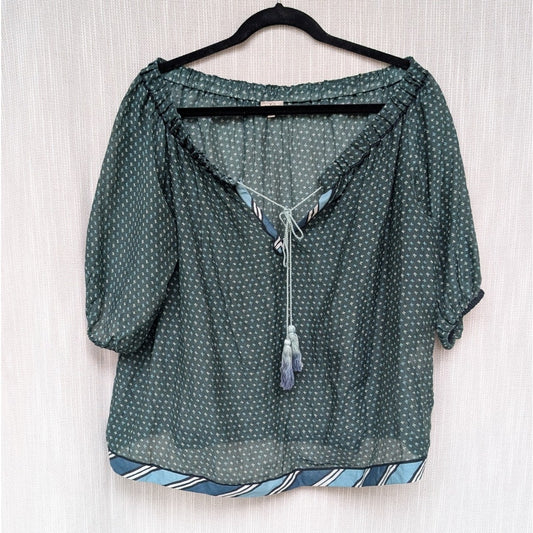 Talitha Green Floral Print Cotton/Silk Off-the-Shoulder Blouse Top, size XS