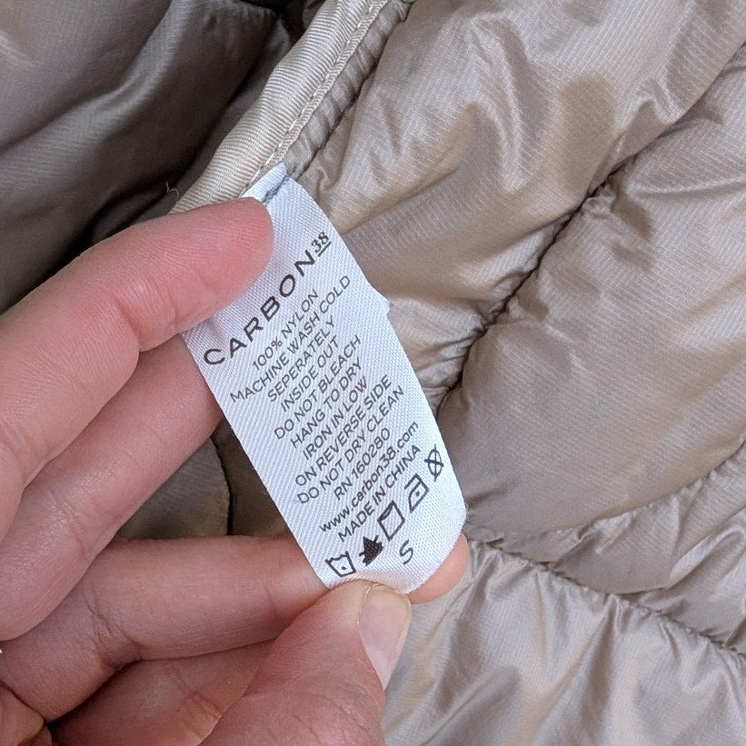 Carbon38 Long Quilted Trench Coat Jacket Women Sz S Olive Nylon Snap Front FA22