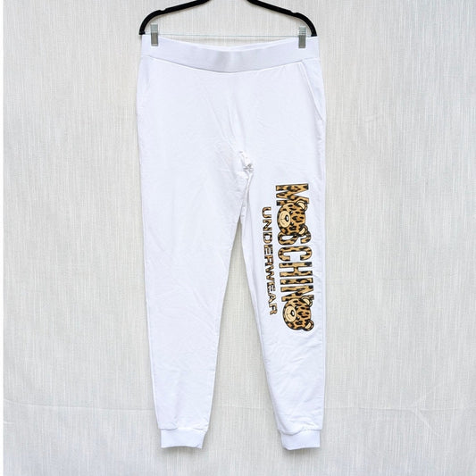 Moschino Underwear Pants Womens XL White Logo Print Cotton Ankle Sweatpants NWT