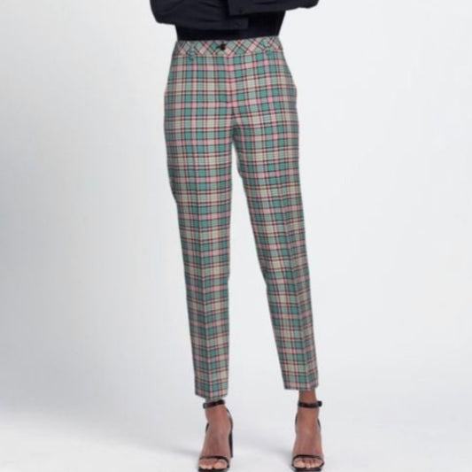 Moschino Boutique Trousers Womens 10 Wool Plaid High-rise Ankle Chino Dress Pant