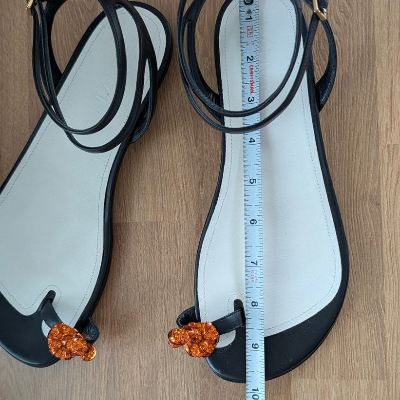 Lanvin Swing Melodie Leather Crystal-Embellished Flat Sandals Womens EU 38/US 7