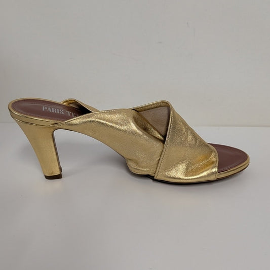 Paris Texas Maria Gold Leather Mules Heels Womens IT 39/US 9 Slip On Italy NWOT