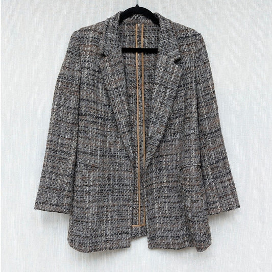Massimo Dutti Wool Blend Blazer 6081/681/802 Womens 8 Gray/Brown Textured Weave