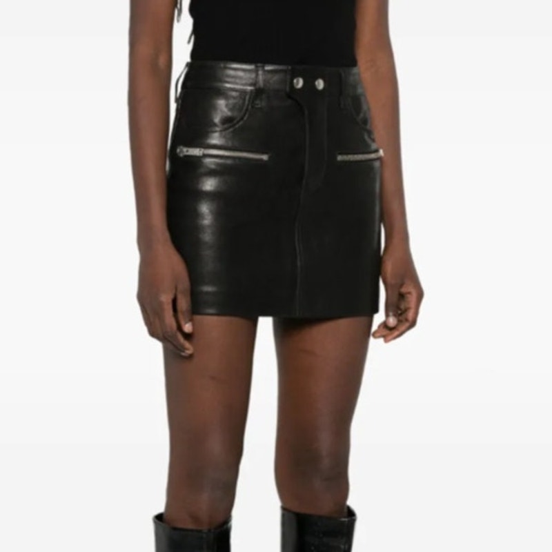 Anine Bing Steel Mini Skirt Womens S Black Leather Zipper NWT