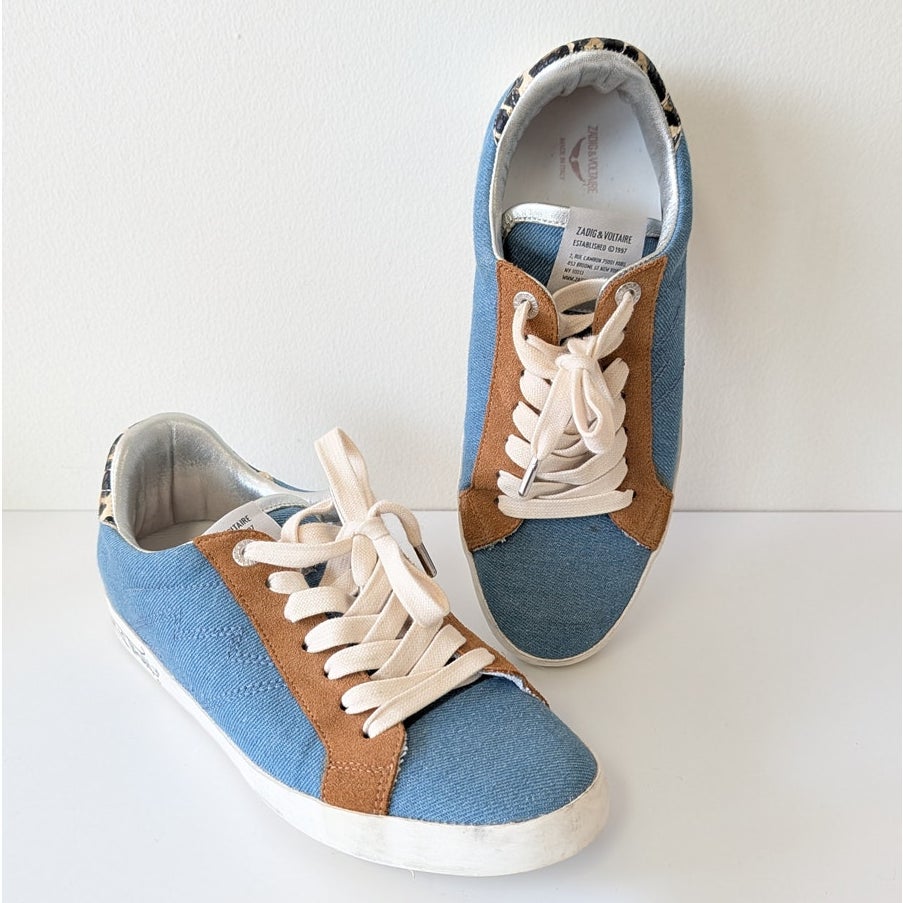 Zadig & Voltaire Jean Denim Sneakers Womens EU40/US 9.5 Multi Lace-up Low Top