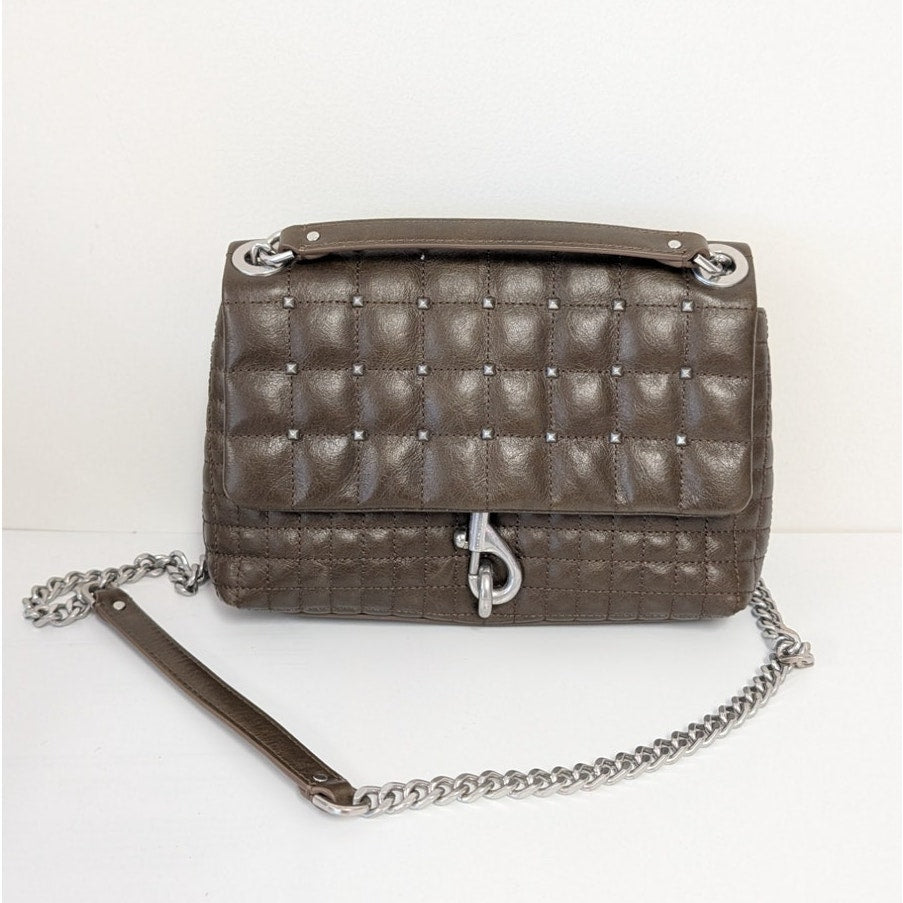 Rebecca Minkoff Edie Crystal Embellished Leather Quilted Crossbody Bag In Brown