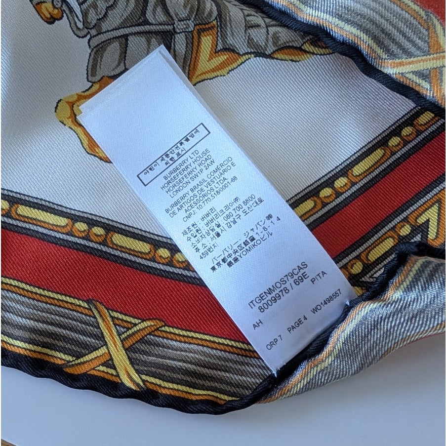 Burberry London England Scarf Unisex Womens Multicolor 100% Silk 90 x 90 cm