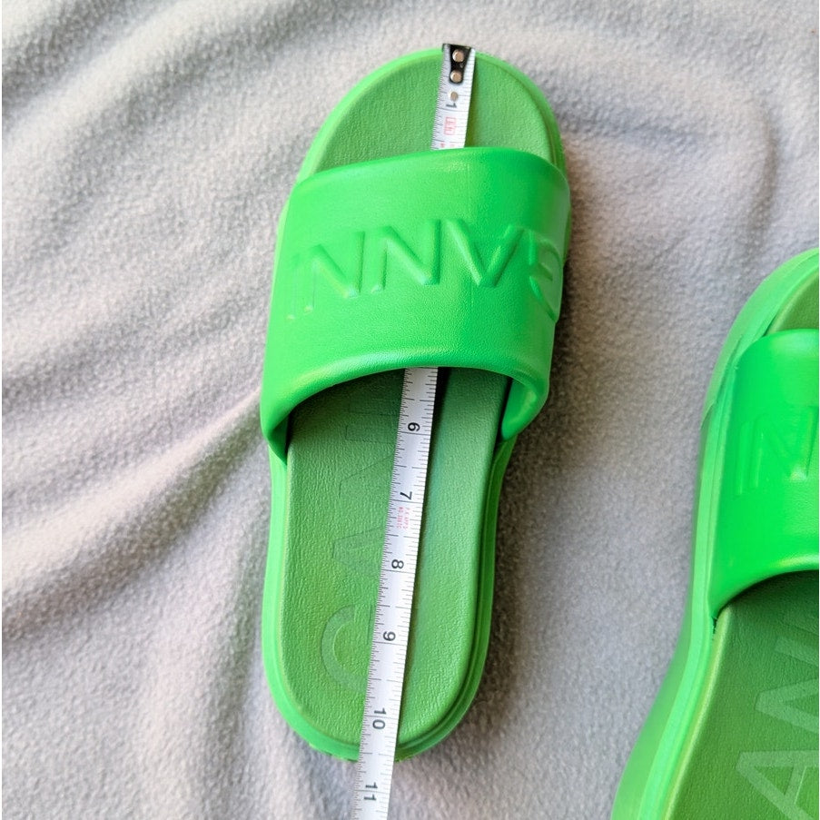 Ganni Green Rubber Round Open Toe Logo Slide Sandals, size EU39/US8