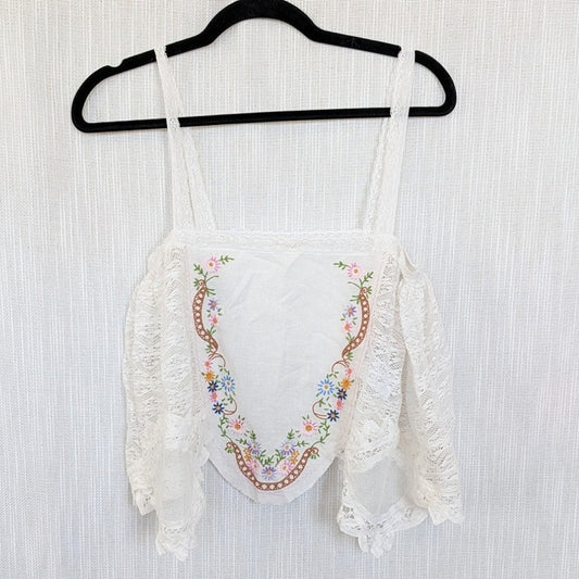 Free People Chloe Embroidered Tank Top Womens XS Linen/Cotton Sleeveless NWT