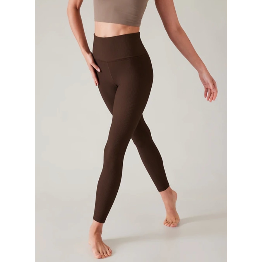 Athleta Elation Rib Tight Legging Womens S Brown High-rise Pull On Straight Leg
