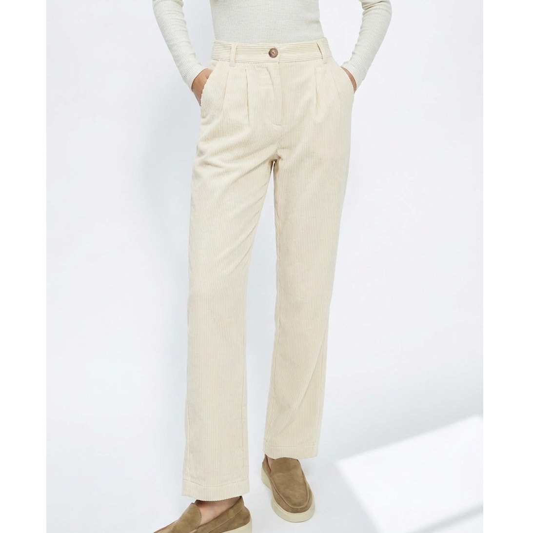Aritzia Babaton Cream Corduroy Rib High-rise Ankle Trouser Pants, size 8