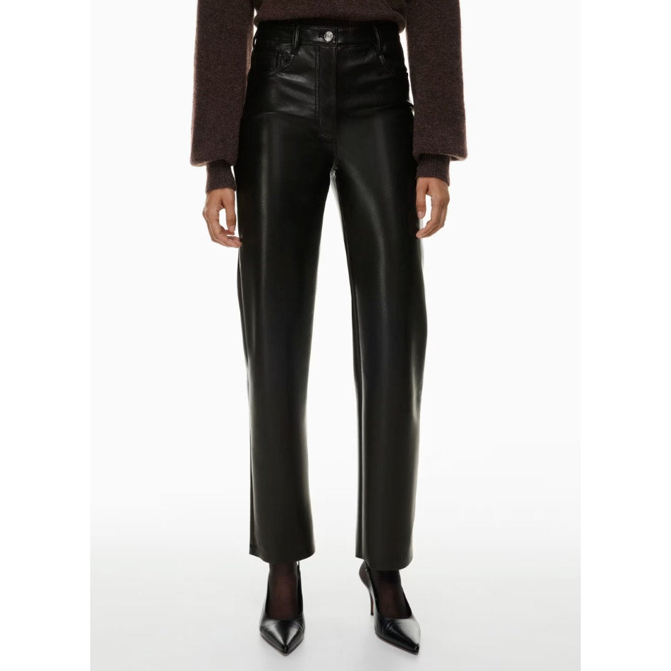 Aritzia Wilfred Melina Vegan Leather Straight Leg High Waist Black Pant, size 4