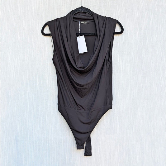 Anine Bing Jeanette Bodysuit Womens S Black NWT Black Jersey Cowl Neck Tank