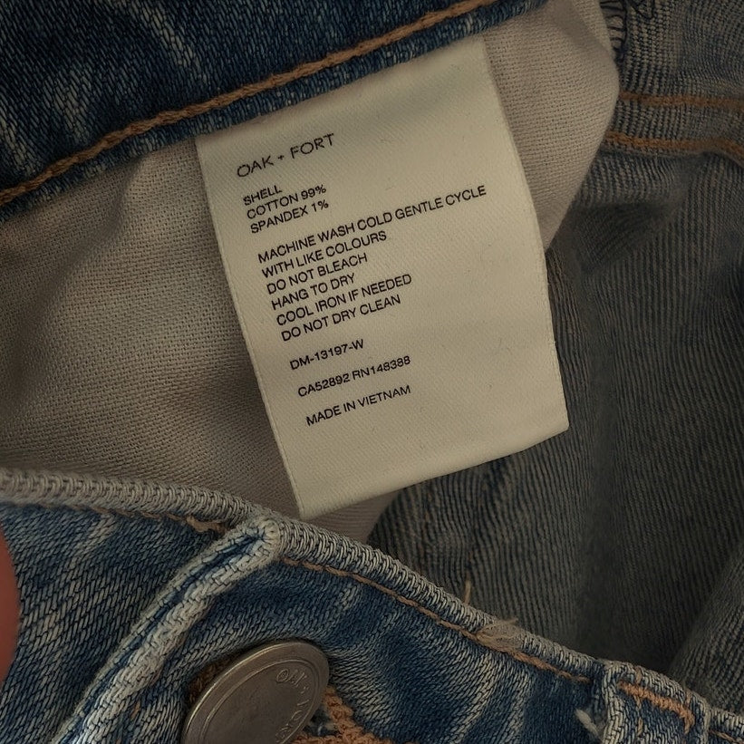 Oak + Fort Blue Denim Straight Leg Relaxed Fit Jeans in medium Stone, size 27