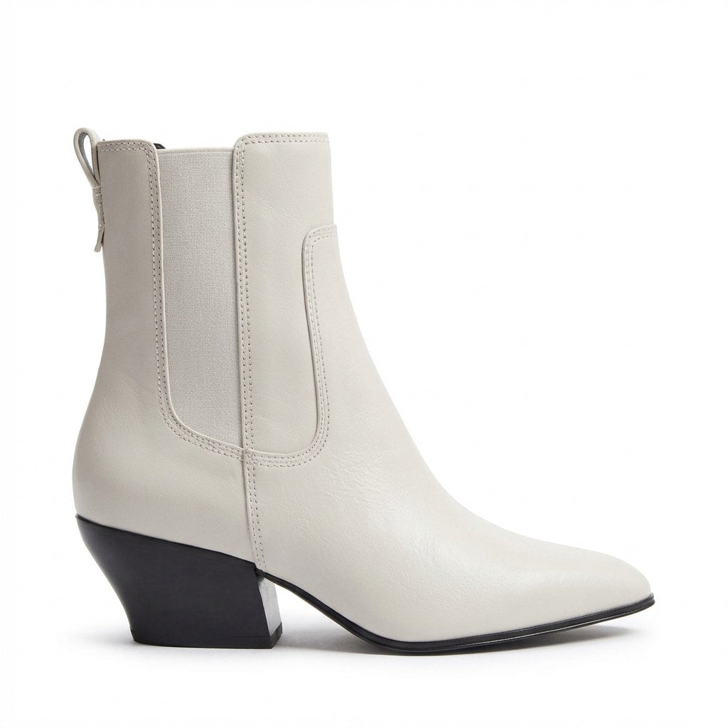 Franco Sarto A-Anina Western Chalk White Point Toe Leather Ankle Boots, size 9M