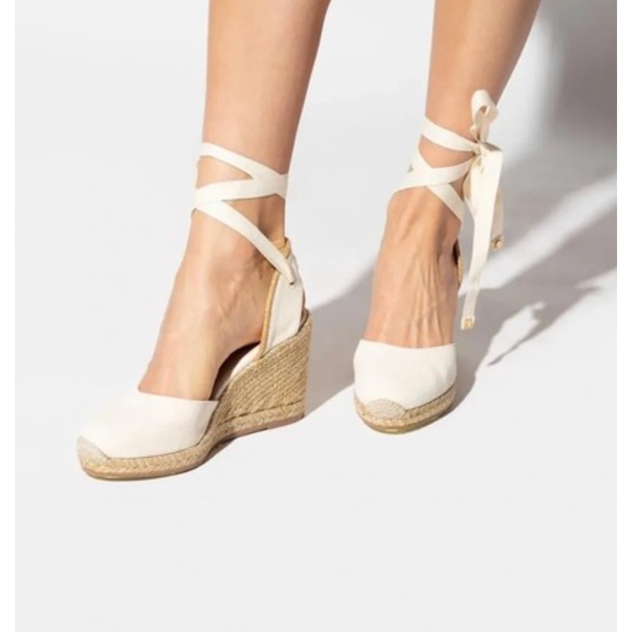 Stuart Weitzman Marguerita Wedge Espadrille Sandals Womens 11.5 White Woven