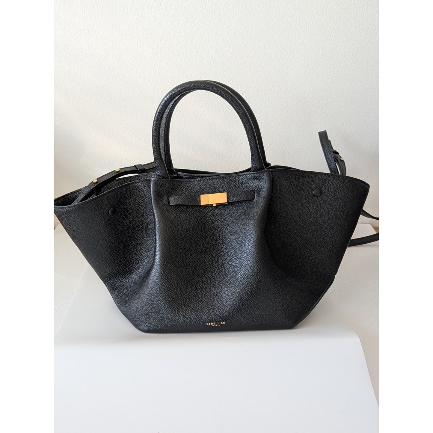 DeMellier Black Leather Satchel Tote with Gold Hardware