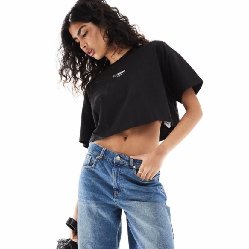 Tommy Hilfiger Jeans T-shirt Women S Black Cotton Oversized Cropped Short Sleeve