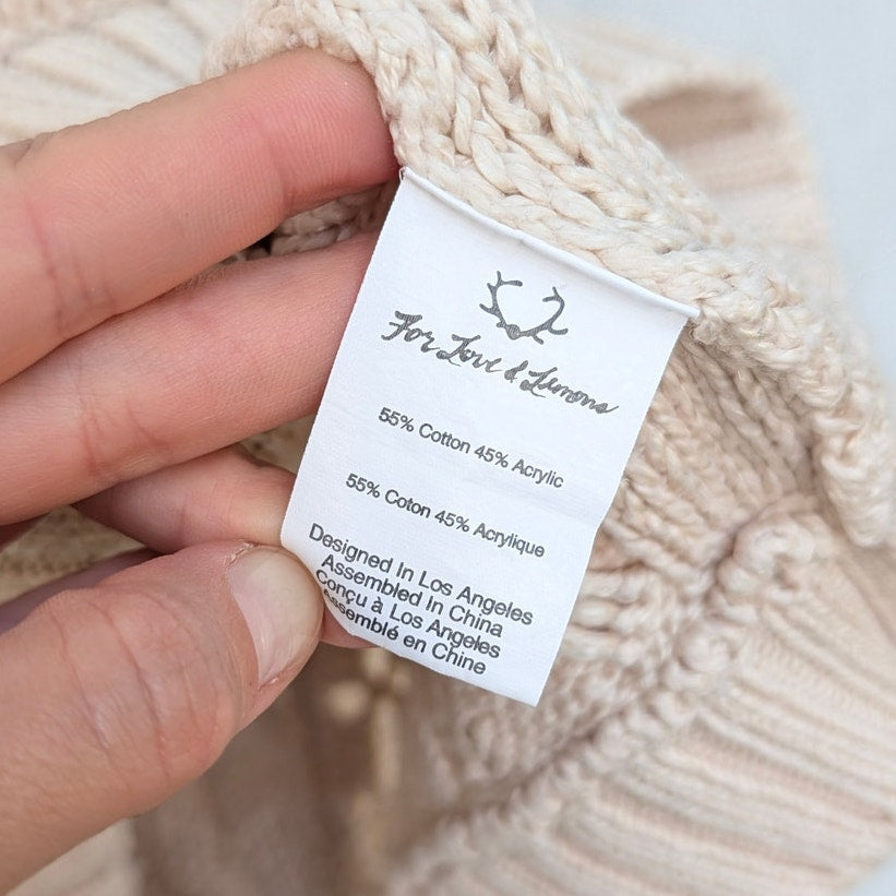 KNITZ For Love & Lemons Wythe Pullover Womens S Natural Oversized Cotton