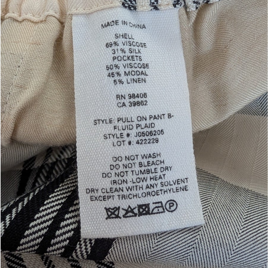 Theory Checked Jacquard Wide-leg Pants Womens M Off-white High-rise Pull On
