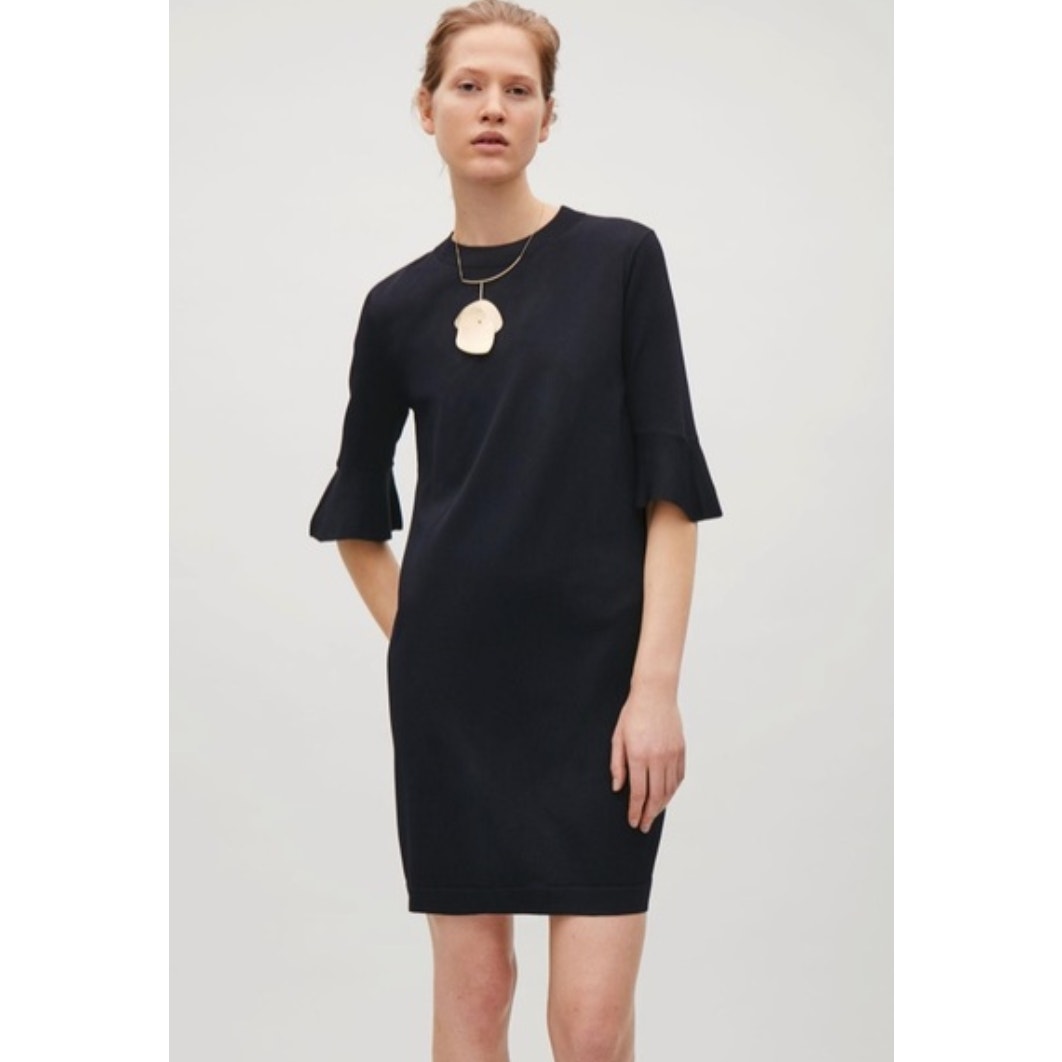 COS Dress Womens S Navy Casual Relaxed Crewneck Sheath Midi Mini