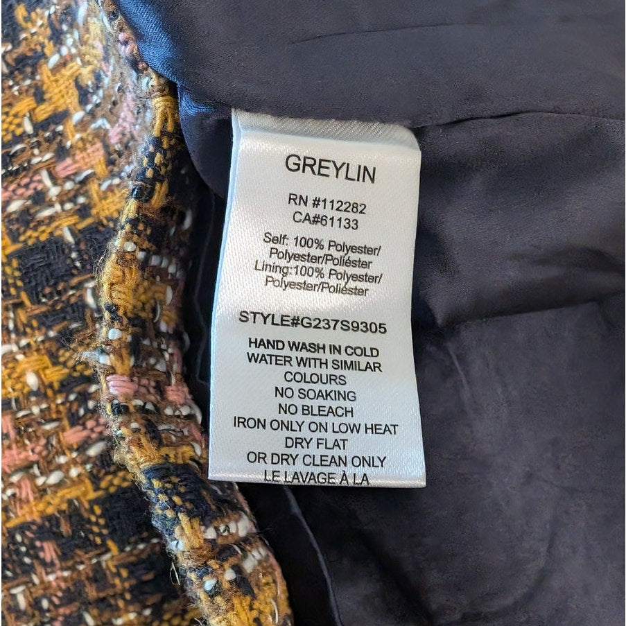 Greylin Skirt Womens XS Mini Black/Orange Tweed Plaid Straight NWT