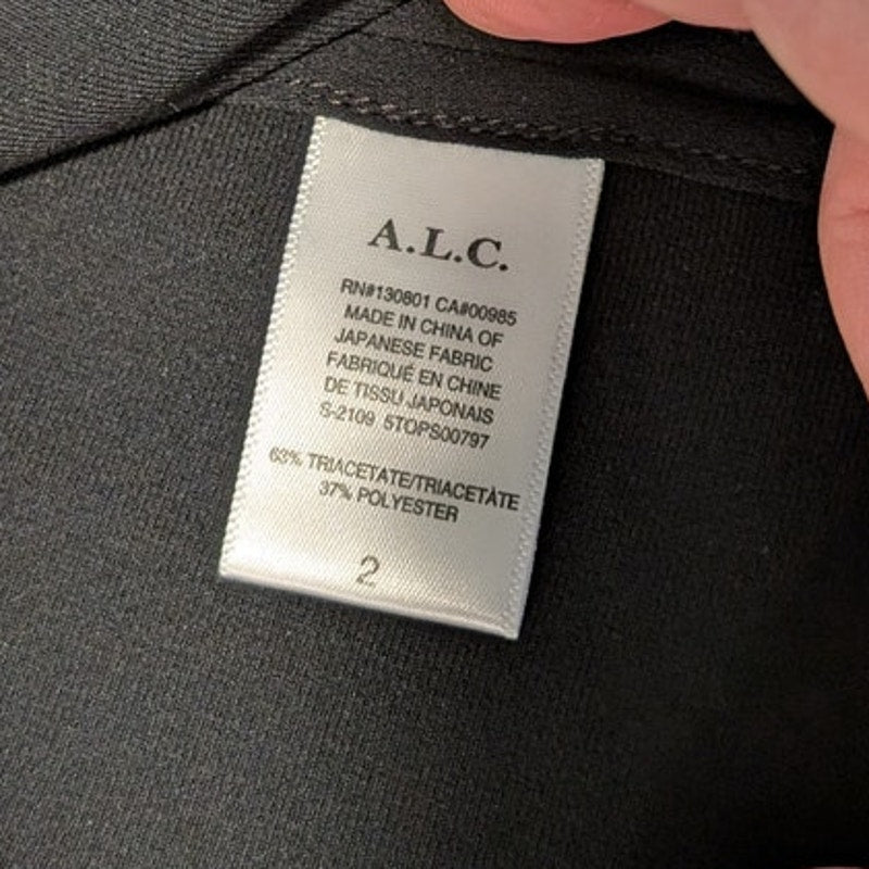 A.L.C. Markle Top Blouse Womens 2 Black Crewneck Button-up Long Sleeve