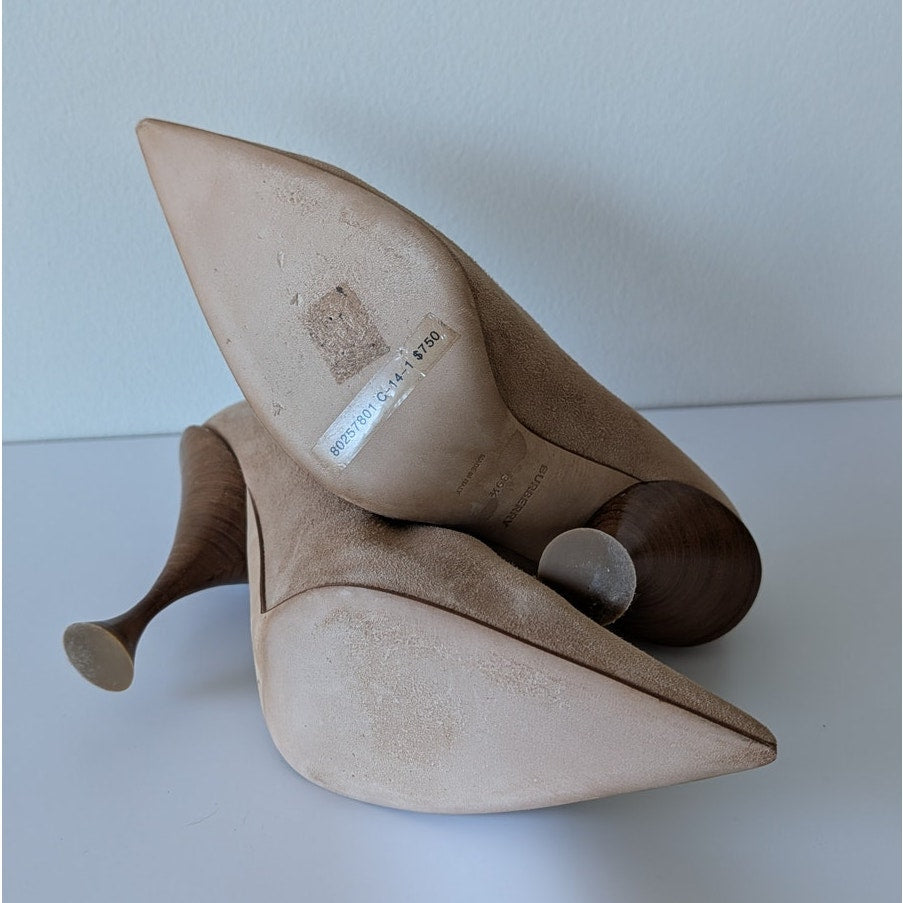 Burberry Leather Suede Pointed Toe Pumps Womens EU 39.5/US 9.5 Beige High Heel
